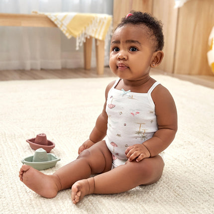 Gerber Baby Girls Paquete múltiple de mamelucos sin mangas, flamenco rosado, 0-3 meses
