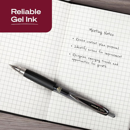 Uni-Ball Signo 207 Retractable Gel Pen, Micro Point, Black Ink, 12-Count
