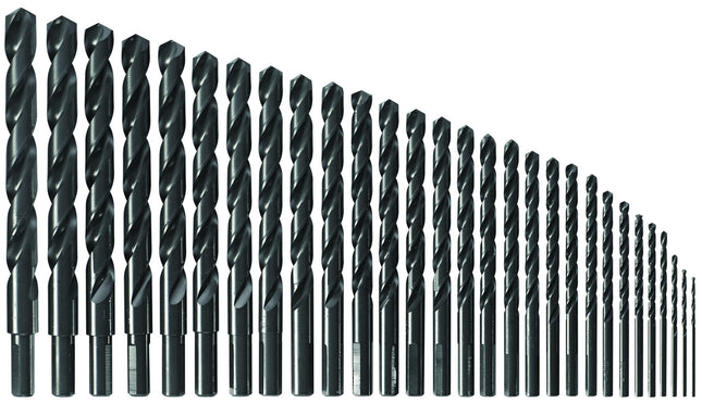 BOSCH BL29 29-Piece Assorted Set Three-Flat Shank Black Oxide Drill Bits with Included Case for Applications in Light-Gauge Metal, Wood, Plastic