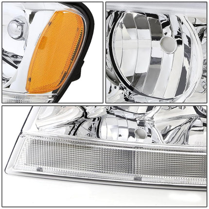 DNA Motoring HL-OH-JGC99-CH-AM Chrome Amber Headlights Assembly Replacement Compatible with 99-04 Jeep Grand Cherokee