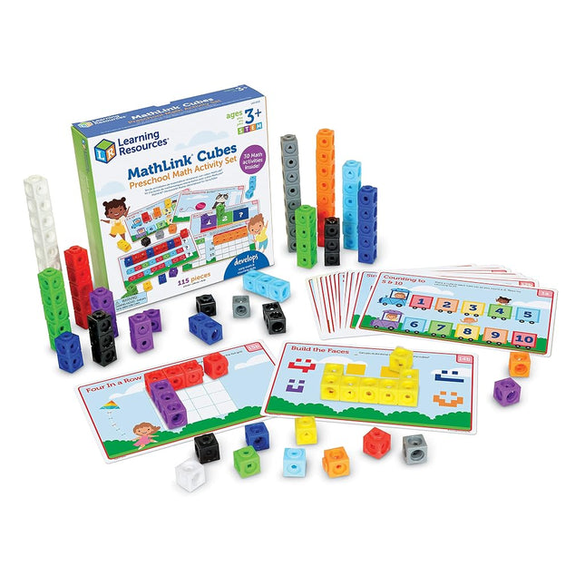 Learning Resources MathLink Cubes Preschool Math Activity Set - 115 Pieces, Ages 3+ Preschool STEM Activities, Math Activity Set and Games for Kids, Preschool Learning Activities, Homeschool Essentials