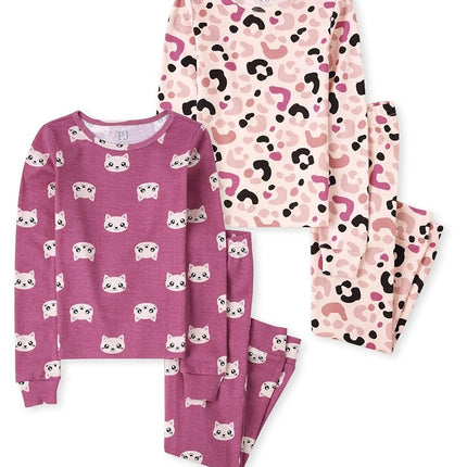 The Children's Place Uni-Baby 2 Pc Family Matching Pajamas Sets, Snug Fit 100% Cotton, Big Kid, Toddler, Leopard Pattern, 14 (Pack of 2)
