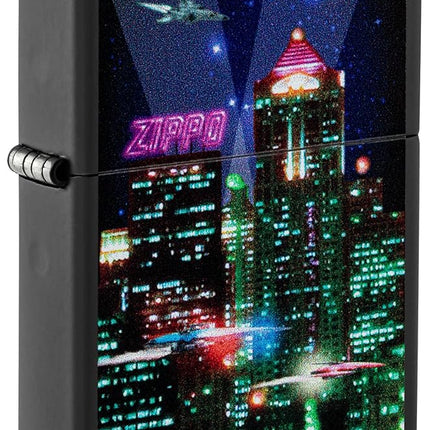 Zippo Cyber City Lighter, Black Matte
