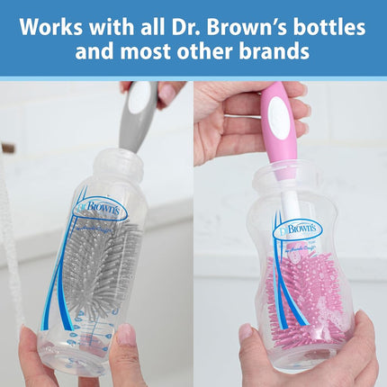 Brosse à biberon Dr. Brown's à poils doux pour biberons à col étroit - Rose