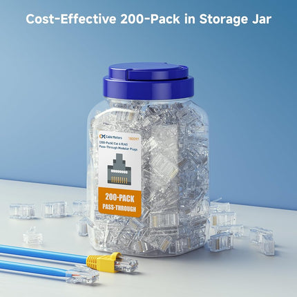 Cable Matters 200-Pack Cat 6 Pass Through RJ45 Connectors (Cat 6 Ends / Cat6 Connector / RJ45 Modular Plugs/Ethernet Plugs/Network Connector) for Solid or Stranded UTP Ethernet Cable