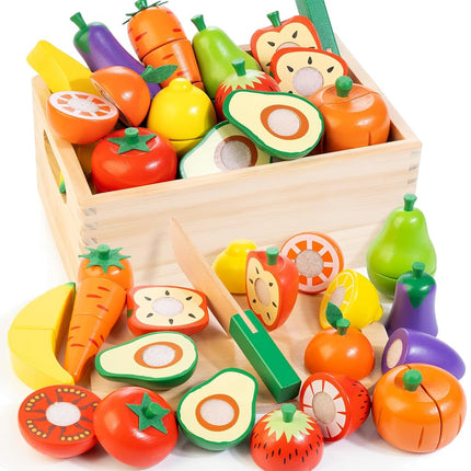 Wooden Play Food for Toddlers, Fruit and Veggies C