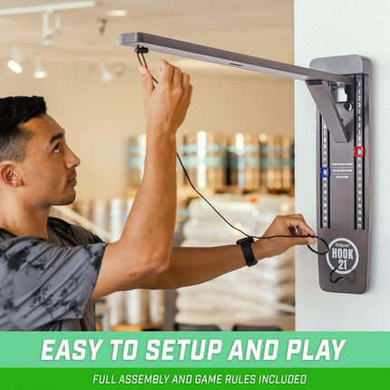 GoSports Hook 21 Wall Mounted Ring Swing Game with Foldable Arm - Play Indoors or Outdoors
