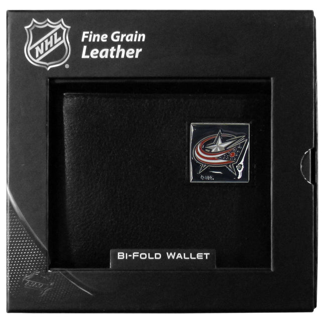 Columbus Blue Jackets® Leather Bi-fold Wallet Packaged in Gift Box