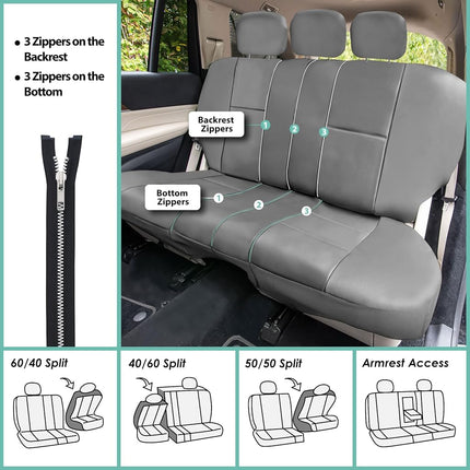 FH Group PU002SOLIDGRAY115 Gray Faux Leather Split Bench Auto Seat Cover (Solid Full Set Airbags Ready)