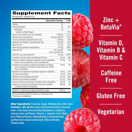 Emergen-C Immune+ System Support Dietary Supplement with Vitamin D (Raspberry Flavor, 30-Count 0.32 oz. Packets)