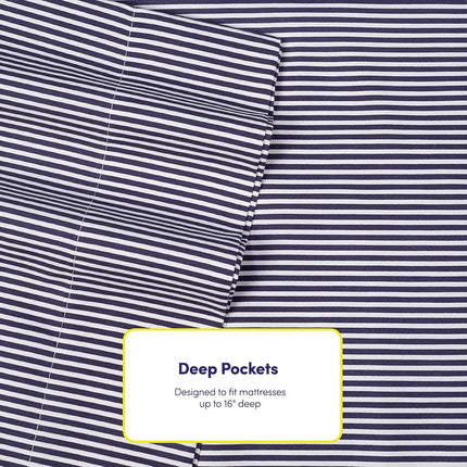 Sweet Home Collection 6 Piece Bed Sheets 1500 Thread Count Fine Microfiber Deep Pocket Set-Extra Pillow Cases, Value, Full, Classic Stripe Navy