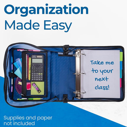 Case-it Mighty Zip Tab School Zipper Binder | 3-Inch O-Rings, 600-Sheet Capacity, 5-Subject Expanding File Folder, Multiple Pockets & Storage Organizer, Shoulder Strap | D-146 Desert Night