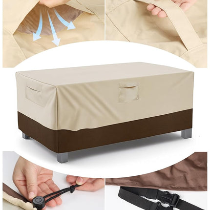 Vailge Housse de Table de Patio Rectangulaire/Ovale, Bâche de Protection pour Meubles de Jardin Robuste et Imperméable (Beige&Marron, 274 cm L x 178 cm l x 71 cm H)