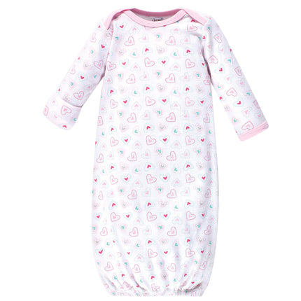 Luvable Friends Unisex Baby Cotton Gowns, Girl Elephant Hearts, Preemie/Newborn, Girl Elephant Hearts, Preemie-Newborn