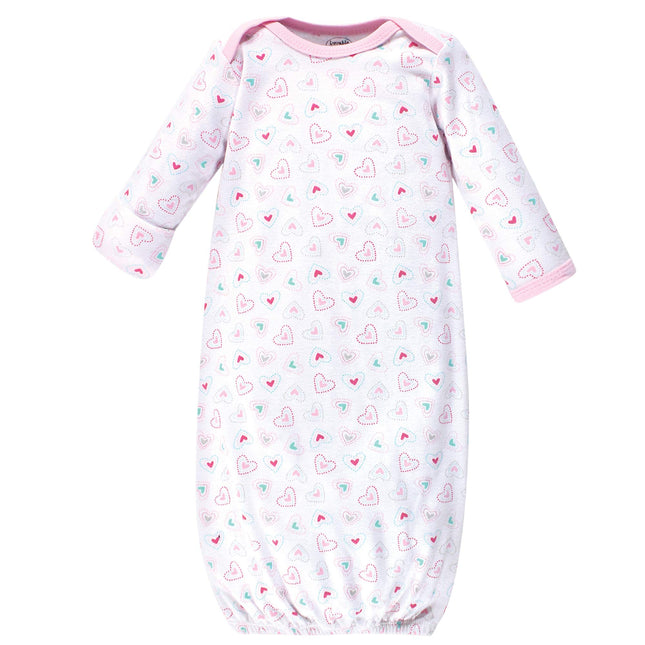 Luvable Friends Unisex Baby Cotton Gowns, Girl Elephant Hearts, Preemie/Newborn, Girl Elephant Hearts, Preemie-Newborn