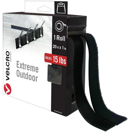 VELCRO Brand | Heavy Duty Extreme Outdoor Stick On Tape | Cut-to-Length Industrial Extra Strong Double Sided Hook & Loop Self Adhesive Tape | Perfect for Home, Office, Garage Use | Black | 6m x 25mm