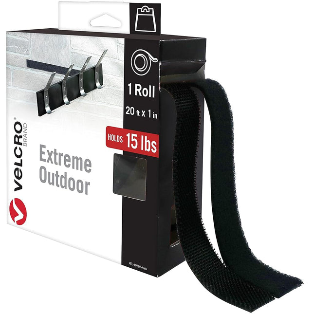 VELCRO Brand | Heavy Duty Extreme Outdoor Stick On Tape | Cut-to-Length Industrial Extra Strong Double Sided Hook & Loop Self Adhesive Tape | Perfect for Home, Office, Garage Use | Black | 6m x 25mm