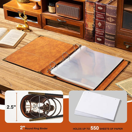 Ovesmusl PU Leather 3 Ring Binder 2 Inch Fits 8.5"x11" Letter Size Paper