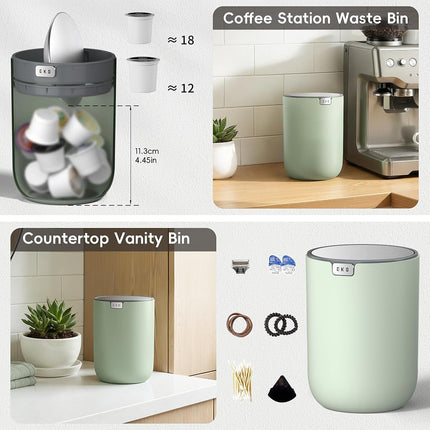 EKO 2.2L Mini Desk Bin with Swing Lid, Tabletop Rubbish Bin, Sage