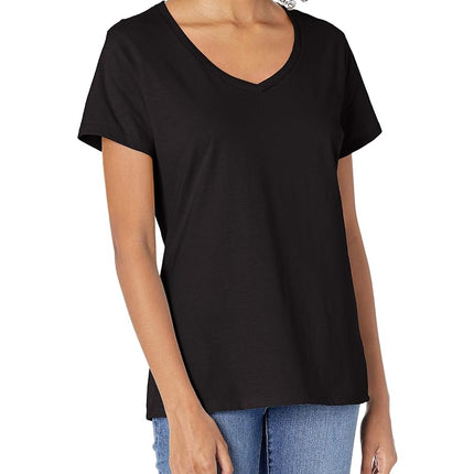 Hanes Womens Perfect-t V-Neck T-Shirt, Ringspun Cotton Short Sleeve Tee for 1 Or 2 Pack Fashion-t-Shirts, Black - 1 Pack, Medium US, Black - 1 Pack, XL