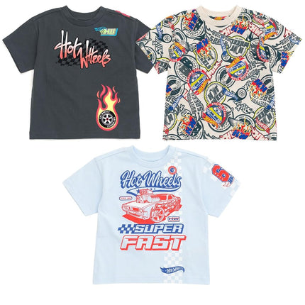 Hot Wheels Little Boys 3 Pack T-Shirts Black/Pale Blue 7-8