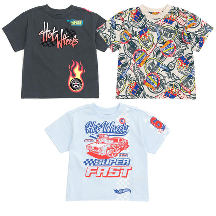 Hot Wheels Little Boys 3 Pack T-Shirts Black/Pale 