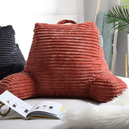 Clara Clark Reading Pillow for Bed Adult –Back Pillow for Sitting in Bed, Standard Plush Bed Pillows for Sitting Up in Bed, Shredded Foam Bed Chair Pillow with Arms and Pockets, Misty Bed Rest Pillow