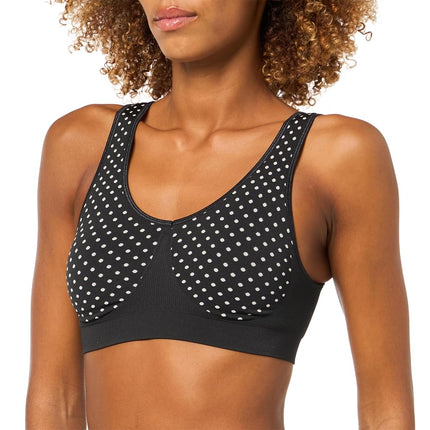 Bali Women's Wireless Bralette Bra, One Smooth U Bras for Women, Seamless Bralettes, No-Bulge, Smoothing, Pullover, Black and White Dot, S