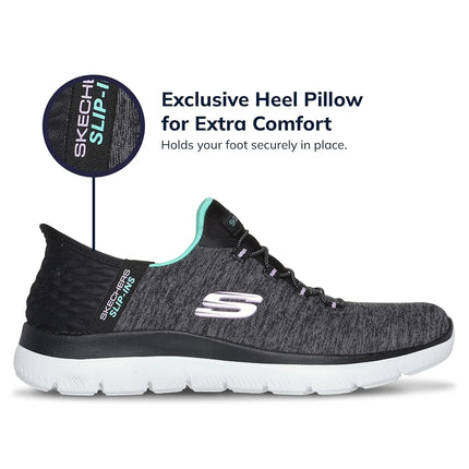 Skechers BOBS Women's Hands Free Slip Ins Summits Dazzling Haze Sneaker, Black/Turquoise, 7 UK