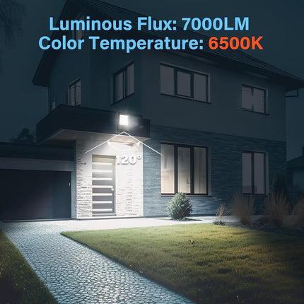 Simple Deluxe Paquete de 2 focos LED de exterior, 70W 7000LM, luz de trabajo exterior superbrillante con enchufe, resistente al agua IP65, luz de inundación de 6500K para garaje, patio, césped
