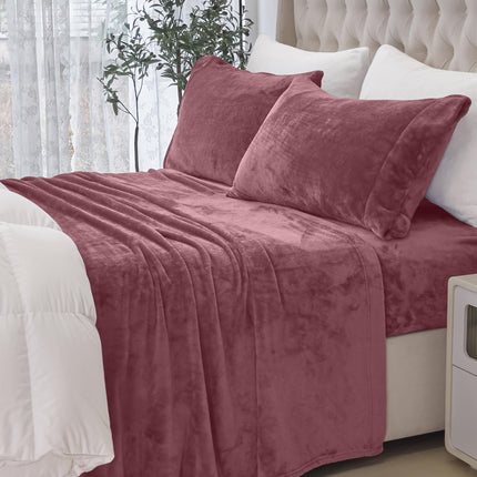 Juego de sábanas de franela de felpa de terciopelo de 4 piezas Elegant Comfort, lujosamente suave - Calidad premium - Cálido y acogedor, antiestático, de terciopelo de franela polar antipeeling con bolsillos profundos - Twin XL, Rosa