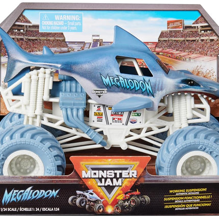 Monster Jam, Official Megalodon Monster Truck, Collector Die-Cast Vehicle, 1:24 Scale, Kids’ Toys for Boys and Girls Aged 3 and up, Grey