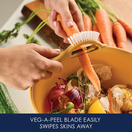 Rachael Ray Tools and Gadgets Kitchen Prep, Garbage Bowl with Lid, Bench Scrape, Veggie Peeler, 4 Piece Food Prep Set - Tumeric Yellow