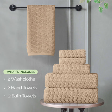 Elegant Comfort Luxury 6-Piece 100% Turkish Cotton Jacquard Braided Textured Premium Hotel Quality Towel Set– Soft and Absorbent, Includes 2 Bath Towels, 2 Hand Towels and 2 Washcloths, Taupe