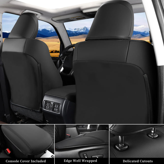 Huidasource Upgrade 4Runner Seat Covers, Front & Rear 2-Row Leather Seat Protector, Full Coverage Seat Covers Custom Fit for 2011-2024 Toyota 4Runner(2-Row,5 Seats Model ONLY, Full Set/Black)