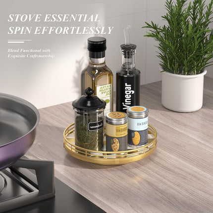 9-Inch Gold Lazy Susan Spice Organizer with Guard Rail