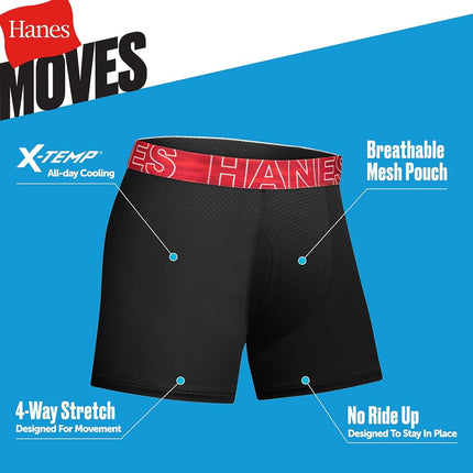 Hanes Boys Tween Boxer Brief, Performance X-Temp Mesh Stretch Underwear, 6-Pack, Black - 6 Pack, Medium