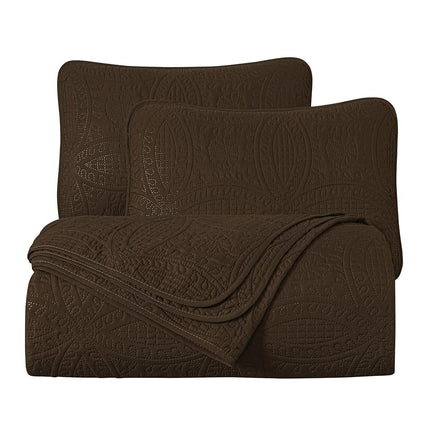 Chezmoi Collection Austin 3-Piece Oversized Bedspread Coverlet Set (Queen, Chocolate), Polyester