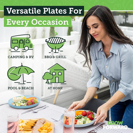 Grow Forward Premium Wheat Straw Plates - 10 Inch Reusable Hard Plastic Dinner Plates Set of 8 - Unbreakable Microwave Safe Plates for Dessert, Camping, RV, Outdoors, Patio, Kitchen Dishes - Seascape
