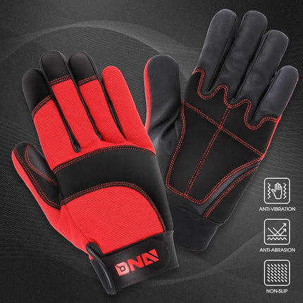 Guantes de mecánico utilitarios multipropósito de 2 pares DNA MOTORING, guantes de trabajo flexibles y transpirables de alto rendimiento con nudillos acolchados y palma, rojo/negro, TOOLS-00585