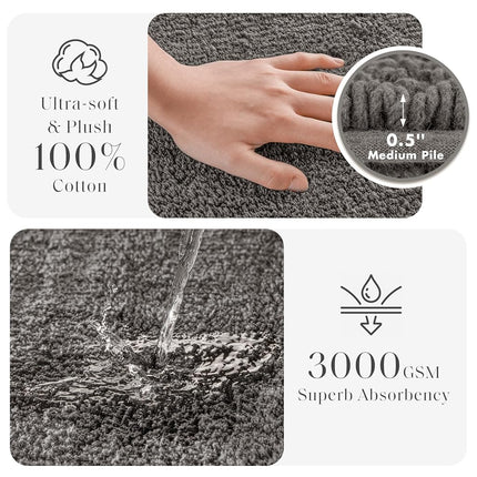 Madison Park Signature Splendor Reversible 100% Cotton Tufted Bathroom Rug-3000 GSM Hotel Quality Luxurious Plush High Pile Bath Mat Absorbent, Quick Dry, Shower Room Décor, 21x34, Charcoal