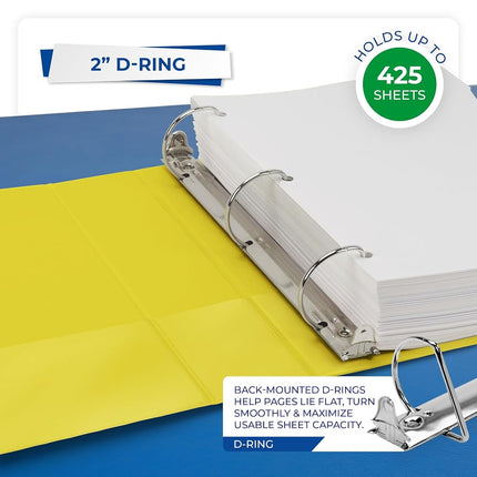 Samsill Durable 2 inch 3 Ring Binder, Made in USA, D Ring Binder, FSC 100% Recycled Chipboard, Yellow, 12 Pack
