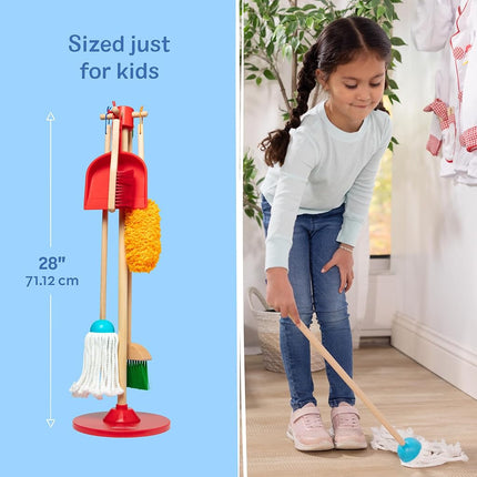 Melissa & Doug Nettoie ! Balaye ! Lave ! Ensemble de nettoyage en bois de 6 pièces pour jeux d'imitation, balai, plumeau, jouets de nettoyage de taille enfant pour garçons et filles - Certifié FSC - Certifié FSC