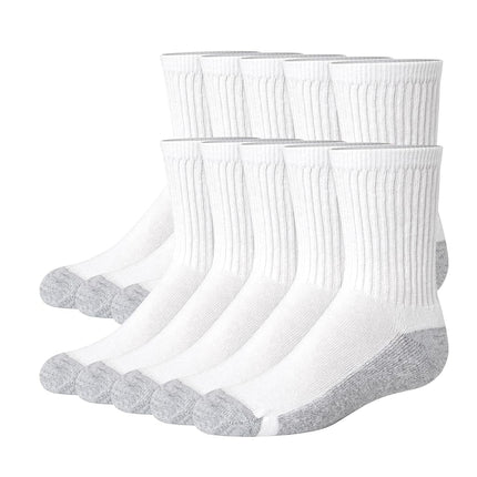 Hanes Uniforme de tripulación para niños, calcetines que absorben la humedad, base acolchada, 10 pares, blanco - Paquete de 12, grande