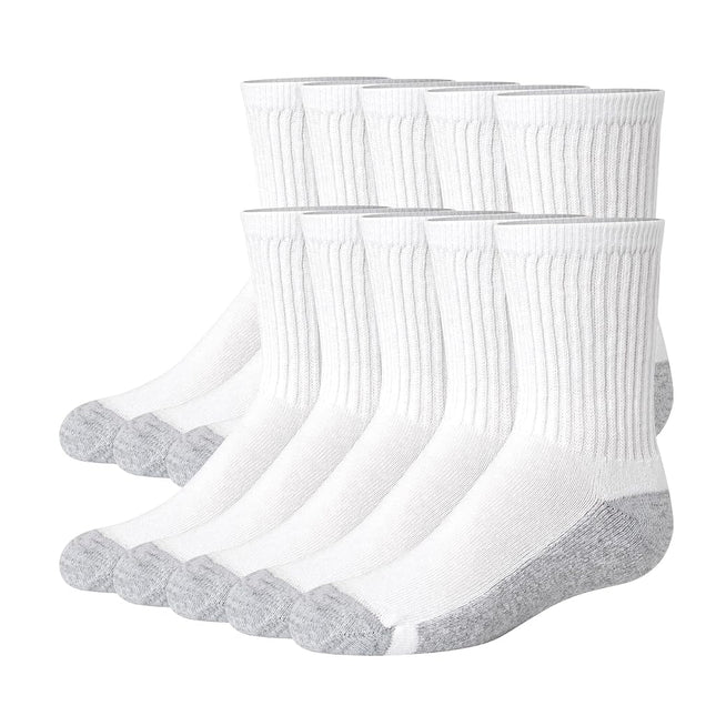 Hanes Boys' Uniform Crew, Moisture-Wicking Socks, Cushioned Foot Bottoms, 10-Pairs, White - 12 Pack, Large