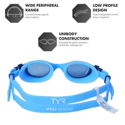 Lunettes TYR Vesi Femme, Fumé/Bleu, Taille Unique
