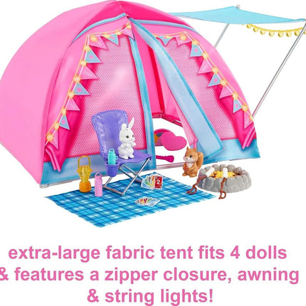 Barbie Dolls & 20 Accessories, It Takes Two Camping Tent Playset with Brooklyn & Malibu, Plus 2 Moving Animals, HGC18