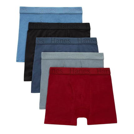 Caleçons boxeurs très doux Hanes Originals pour garçons, paquet de 5, bleu, noir, rouge, gris, moyen