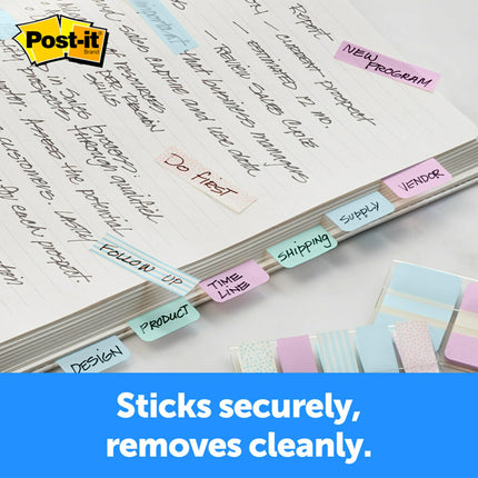 Post-it® Pastel Color Tabs, Gradient Blue, Pink, Clear, 36 Tabs/Pack