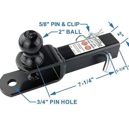TOPTOW ATV/UTV Trailer Hitch Towing Ball Mounts, 2-Inch Ball, Clevis Pin, Fits 2-Inch Receiver
